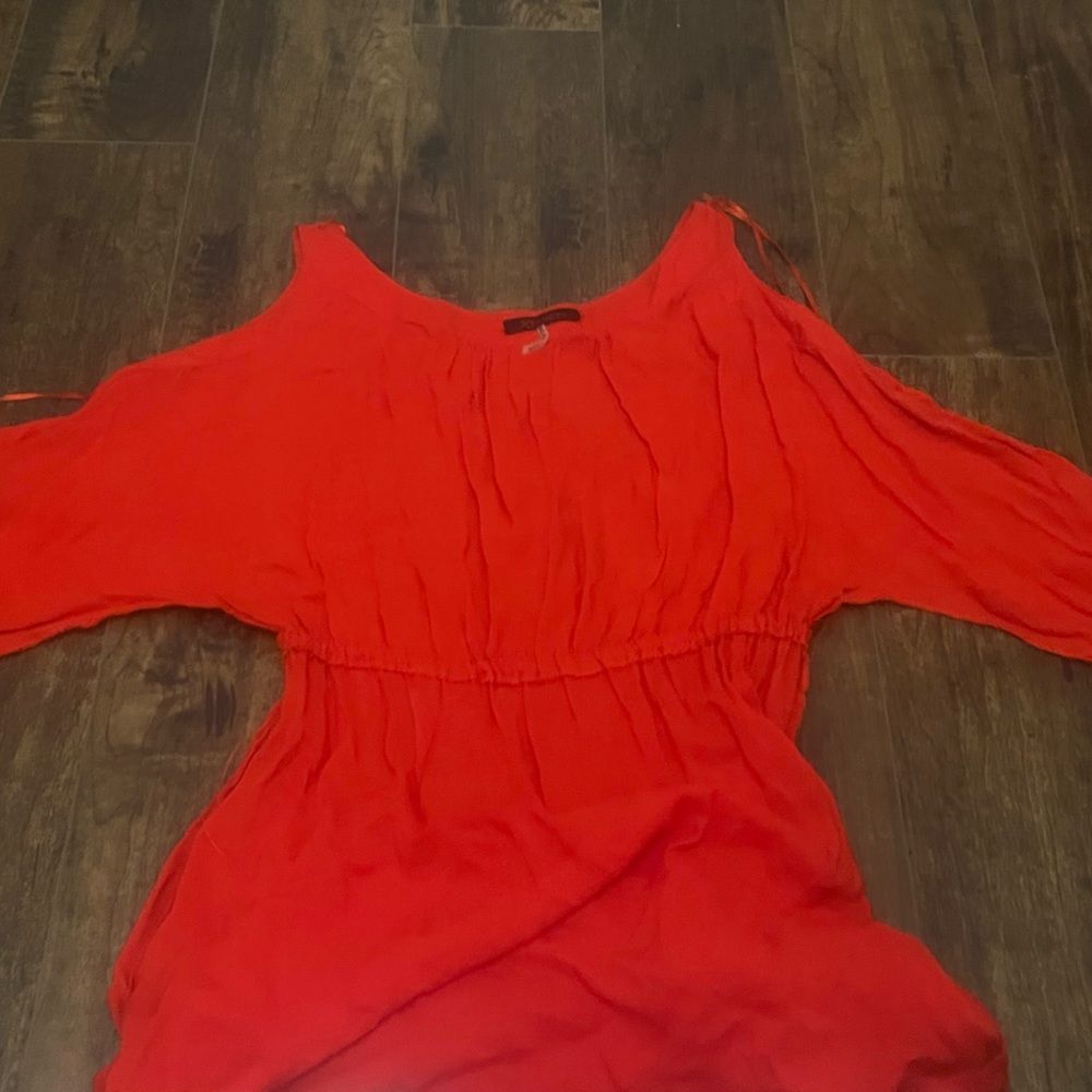 Red long sleeve dress.